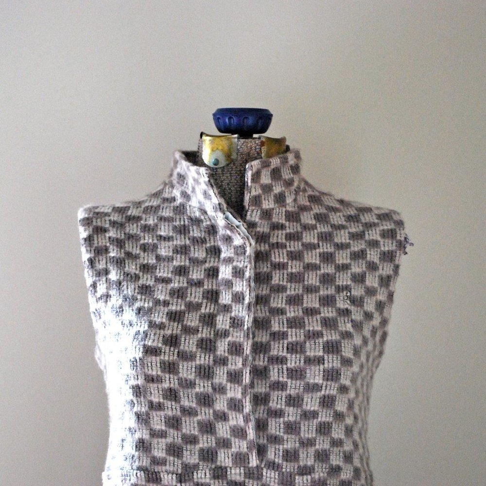 Beige and cream checkered jumper dress